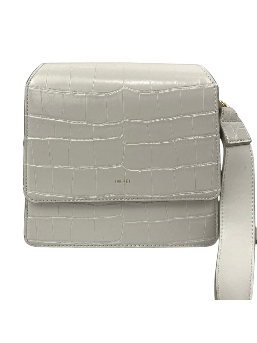 JW Pei Women's White Leather Croc Snap The Fae Crossbody Handbag One Size